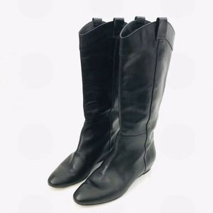 Loeffler Randall Matilde Boot Black Knee High wedge low heel leather 6